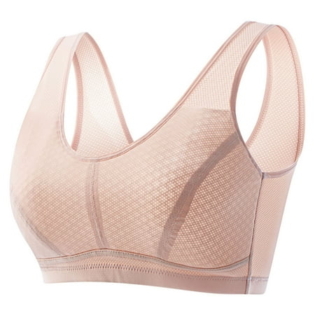 Gnurob Plus Size Bras for Women Racerback Sports Bra Full Coverage Brassiere No Underwire Seamless Bras Comfort Wireless Padded Bralettes Lightly Everyday Wear Clearance Saving Pink 105C
