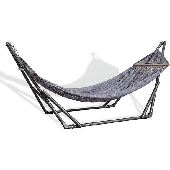 Portable Hammock with Collapsible Steel Stand, 450 lbs Capacity, No Tools Assembly, Carrying Bag Included, Perfect for Indoor Outdoor Backyard Patio Camping Beach, Grey