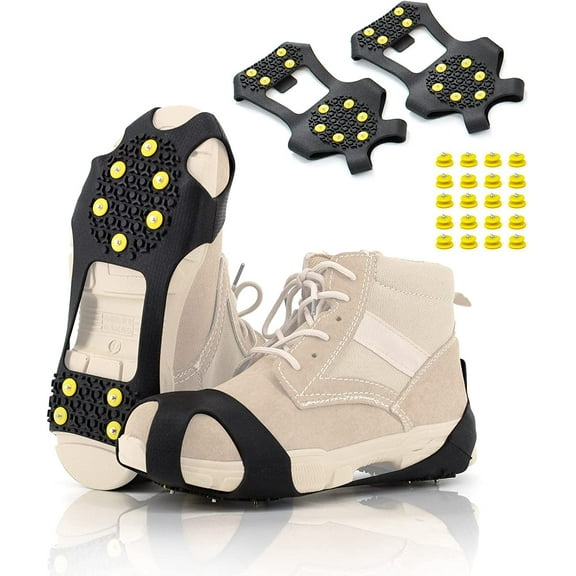 Ice Cleats Snow Grips, Non-Slip Traction Crampons 10 Steel Studs with Extra 20 Replacement Studs, for Shoes/Boots, Snow Ice Walking