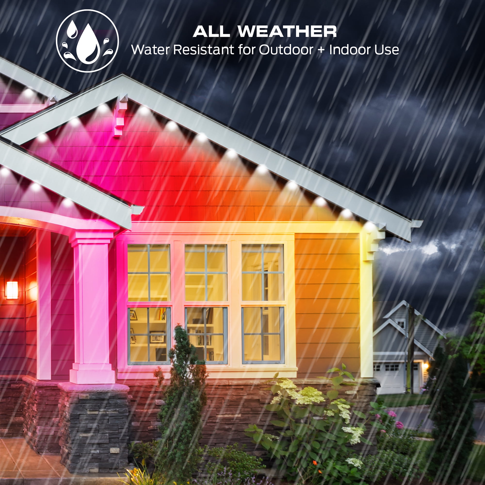 Monster 100 ft Permanent Outdoor Lights Smart   – 72 RGBIC LEDs, Multi-White & Full Color, All-Weather Waterproof, App & Voice Control – Holiday & Year-Round Outdoor String Lighting