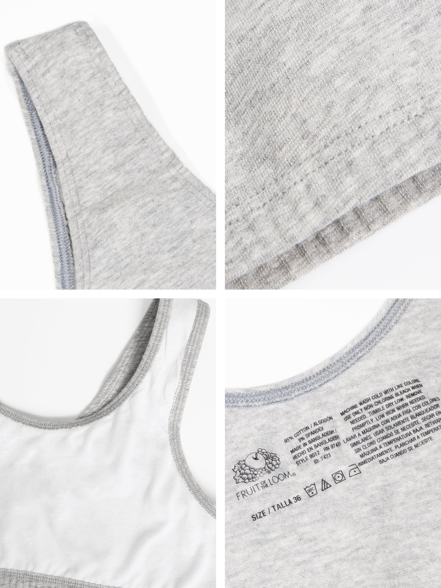 Fruit of the Loom Women's Tank Style Cotton Sports Bra, 5-Pack, Style 9012
