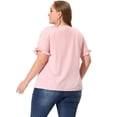 thumbnail image 4 of Plus Size Blouse for Women Self Tie Neck Lace Hollow Out Ruffle Short Sleeve Tops Pink 3X, 4 of 6