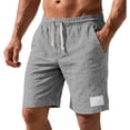 thumbnail image 2 of Mifsaly Men's Linen Shorts Elastic Waist Drawstring Beach Shorts Textures Lightweight Breathable Casual Summer Vacation Outfits with Pockets Dark Gray,XXXL, 2 of 8