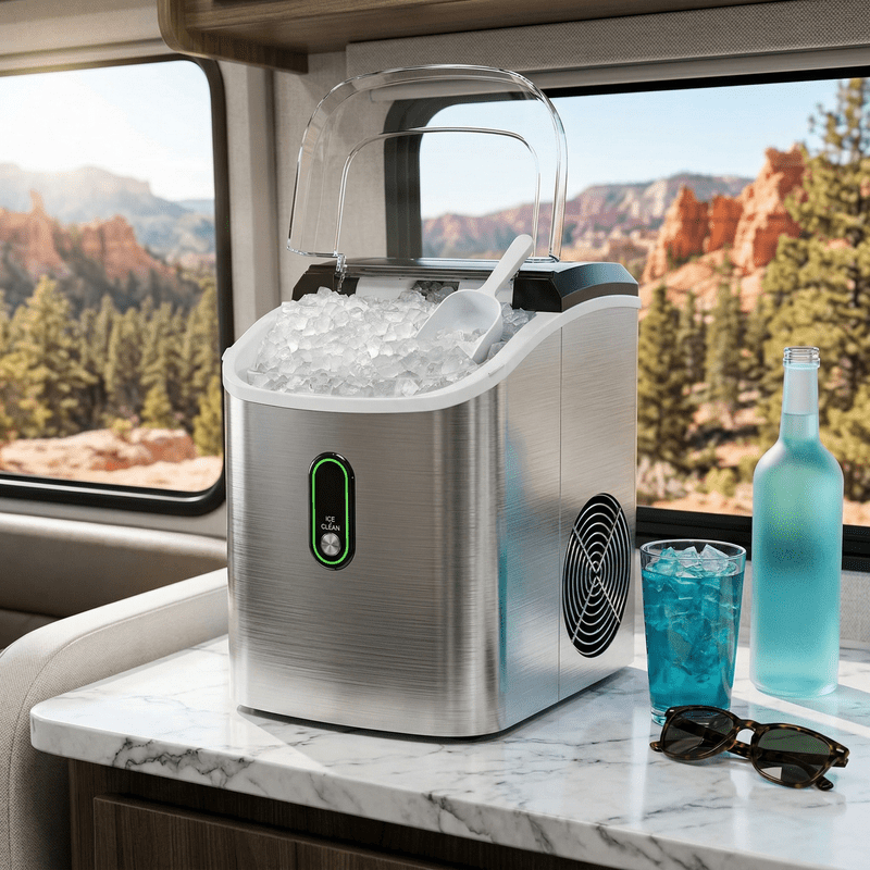 Countertop Nugget Ice Maker,Chewable Pellet Ice Machine with Self-Cleaning Function, 33 lbs/24H Portable Ice Maker for Home, Kitchen, and Office, Stainless Steel