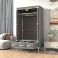 thumbnail image 2 of 67" Rolling Door Portable Wardrobe with 3 Drawers Space-Saving Fabric Closet Organizer Steel Tube Frame Dustproof & Waterproof, Tool-Free Assembly Gray, 2 of 6