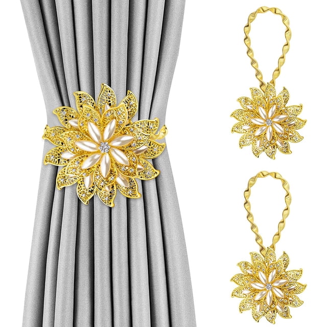 Crystal Curtain Tiebacks, 2 Pack Star Style Curtain Holdbacks Diamond Clips with Stretchy Wire Rope for Home Office Decoration