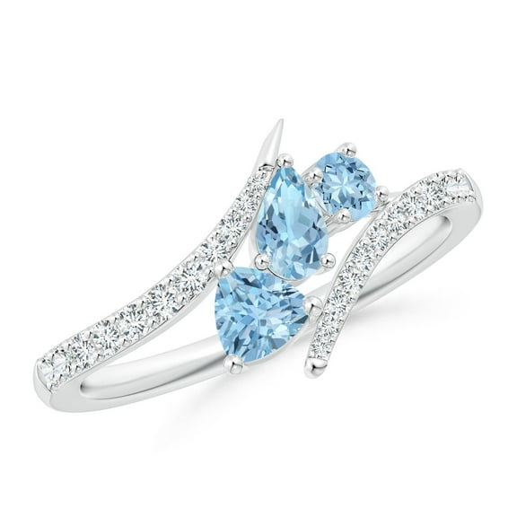 ANGARA Natural Three Stone Multi-Shape Aquamarine Pisces Bypass Ring in 14K White Gold for Women (Size-5x3mm) | March Birthstone, Anniversary, Jewelry Gift for Women | Natural Aquamarine Ring