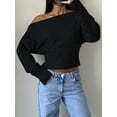 thumbnail image 5 of Women'S Cropped Sweaters Long Sleeve Off the Shoulder Sweater Y2k Going Out Tops Black S, 5 of 8