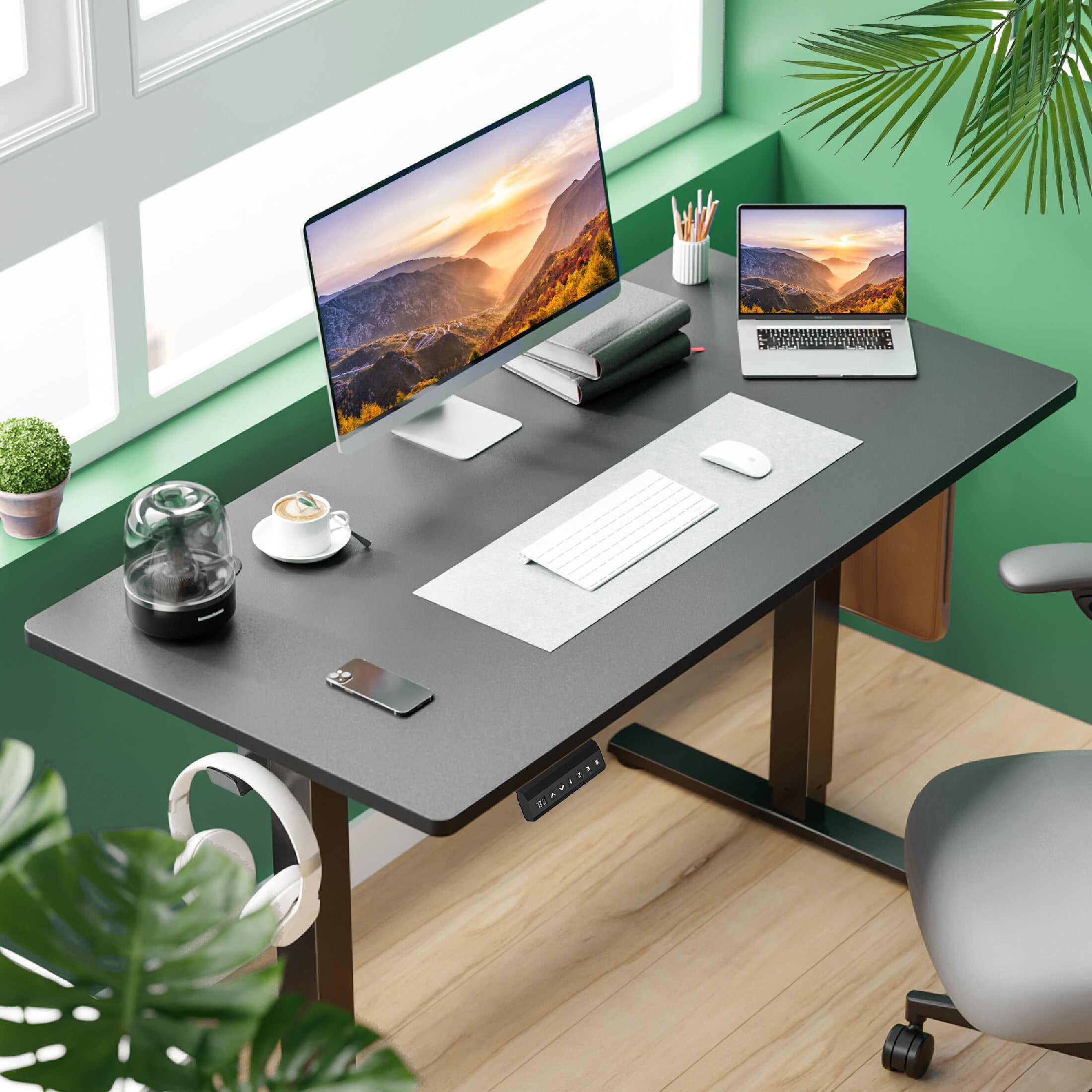 CONCETTA 40x24 inch Electric Standing Desk - Height Adjustable Gaming Workstation for Home Office, Black