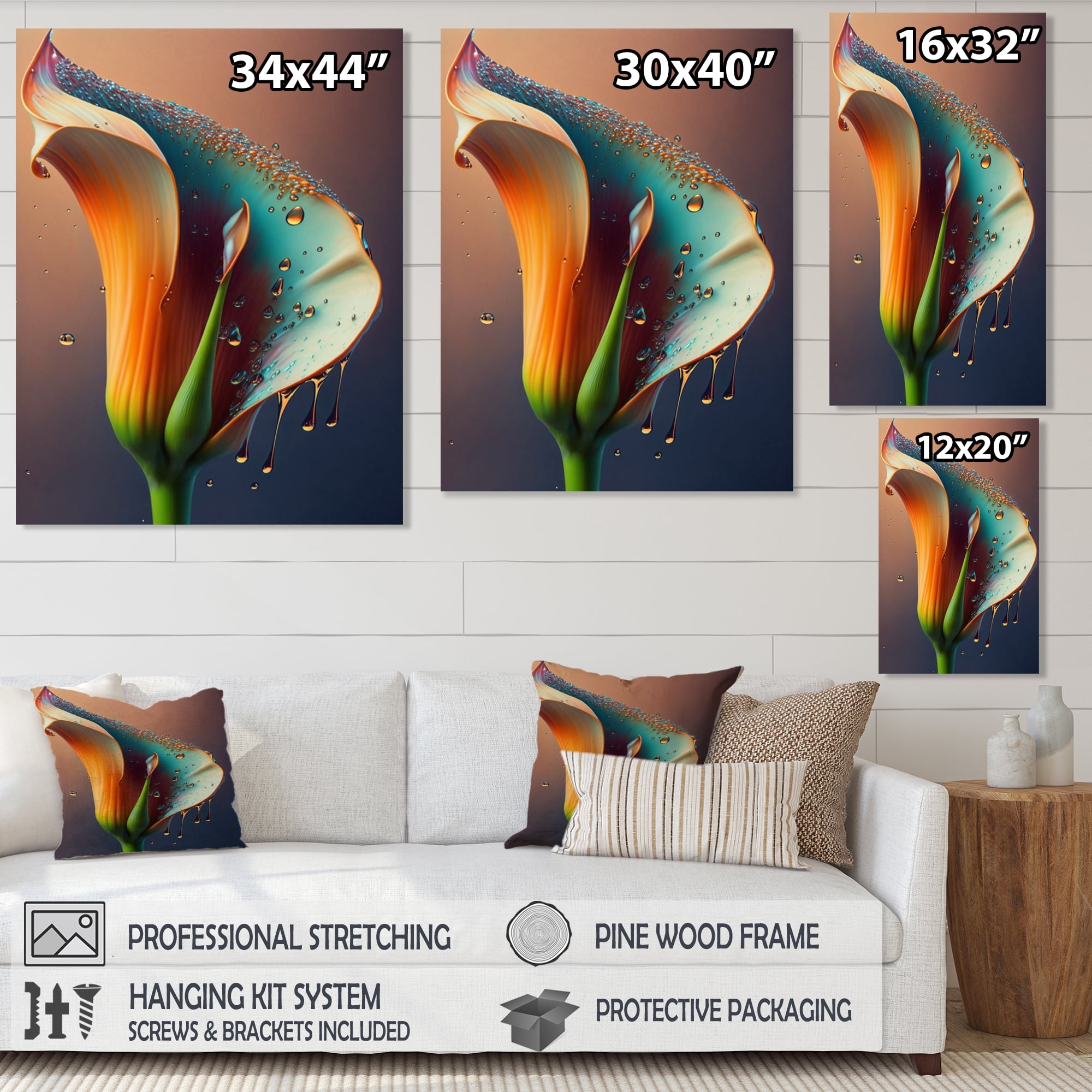Designart Gren And White Calla Lily Flower VI Canvas Wall Art
