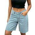 thumbnail image 3 of Uaswgudfs Women's Mid Rise Loose Fit Denim Bermuda Shorts Solid Color Dual Pockets for Summer Casual Wear, 3 of 8
