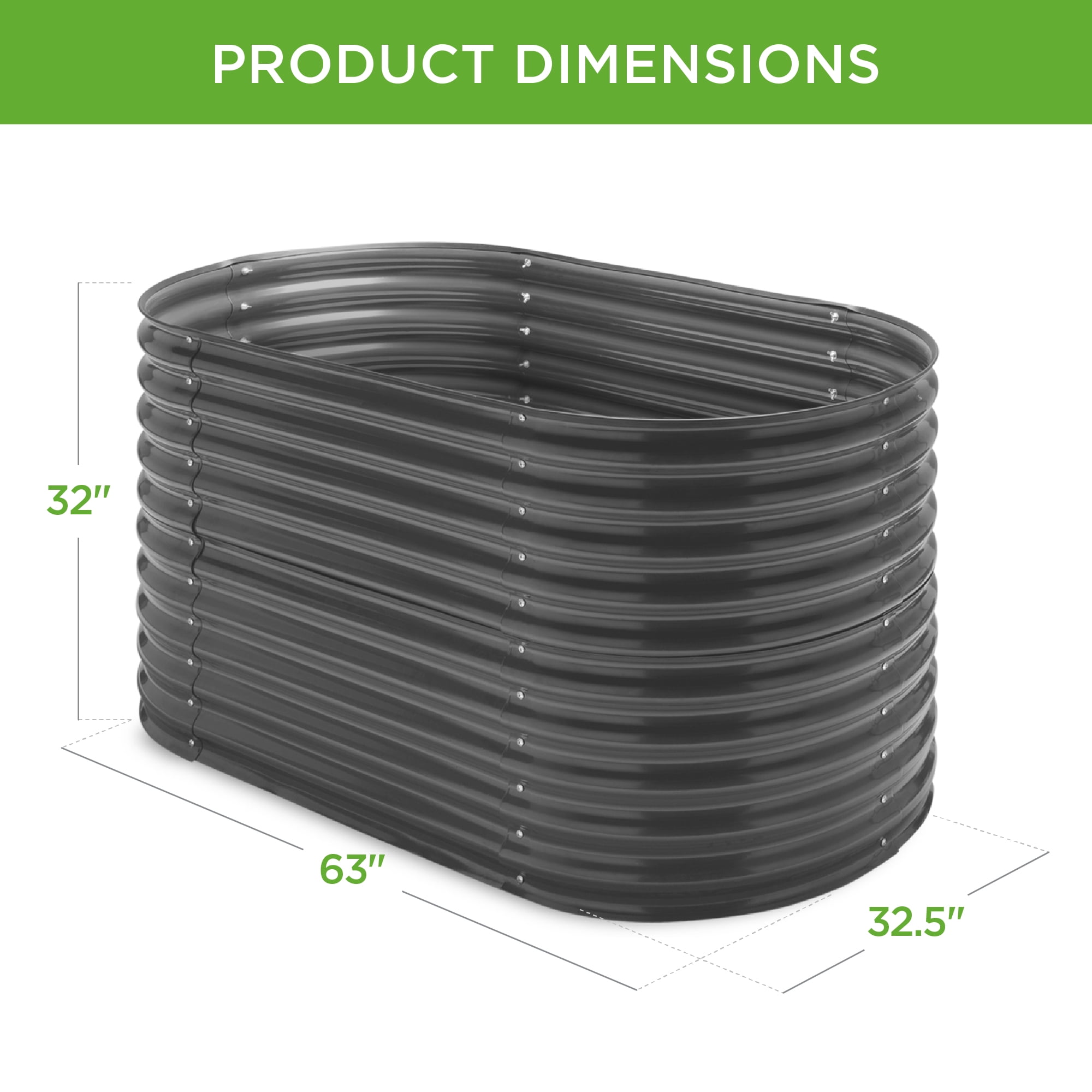 Best Choice Products 63in Oval Metal Raised Garden Bed, Customizable Outdoor Planter for Gardening, Plants - Dark Gray
