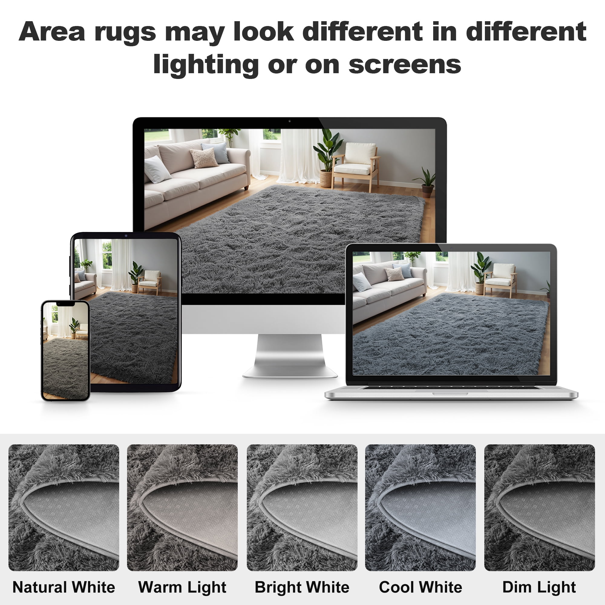 Lalado 8ft x 10ft Area Rug, Soft Fluffy Indoor Shag Area Rugs for Living Room Bedroom Decor Carpet, Dark Gray