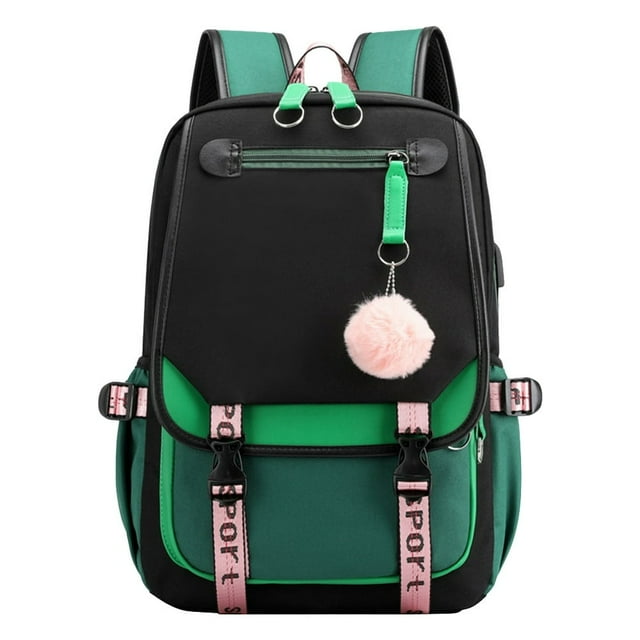AMERTEER Fashion Casual Backpack with USB Charge Port Student Shoulder Bookbag (Black)