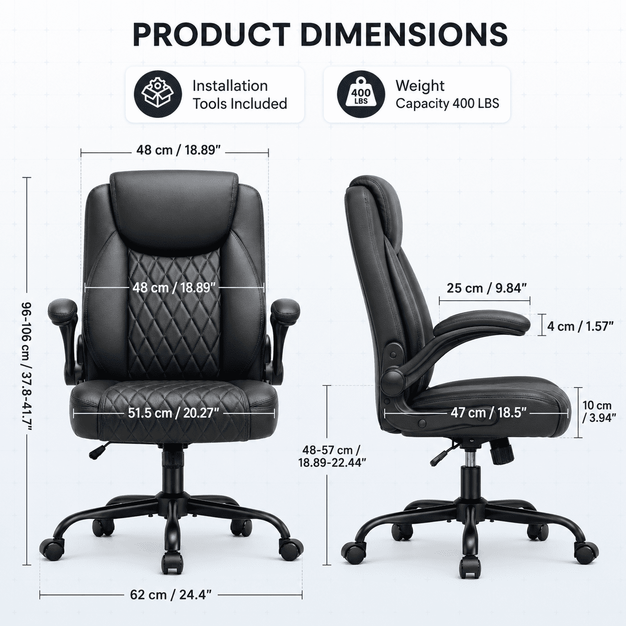 CloudRest Pro Office Chair, 400LBS Wide Seat Ergonomic Computer Desk Chair High Back Executive Leather Chair Adjustable Task Chair Lumbar Back, Black
