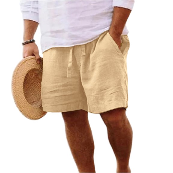 Inglocry Cotton Linen Bermuda Shorts Mens Casual Elastic Waist Drawstring Loose Lightweight Summer Beach Vacation Shorts with Pockets Earthy Yellow XL