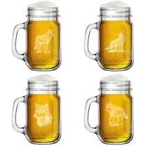 16oz Mason Jar Glass Mug w/Handle Gift Set of 4 Wolf Collection