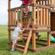 Backyard Discovery Highlander Cedar Wood Swing Set, Wave Slide, Three-Story Clubhouse