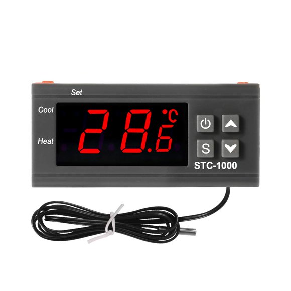 Dorhea STC-1000 10A DC 12V Controlador de temperatura LED digital Refrigeración Calefacción Termostato centígrado 2 relés Salida LED con sonda de sensor NTC(12V)