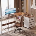 thumbnail image 2 of Fnova 59" Reversible L-Shaped Computer Desk with Drawers, Corner Desk with Shelves, Office Desk Writing Table Workstation for Home Office, Walnut, 2 of 9