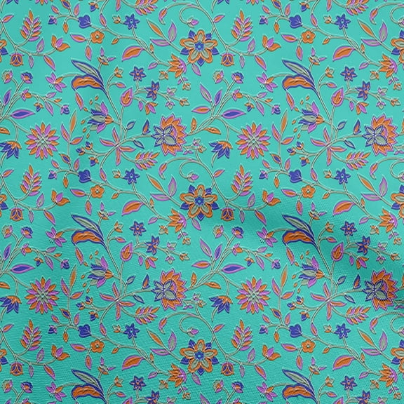 oneOone Polyester Spandex Turquoise Blue Fabric Floral Dress Material Fabric Print Fabric By The Yard 56 Inch Wide