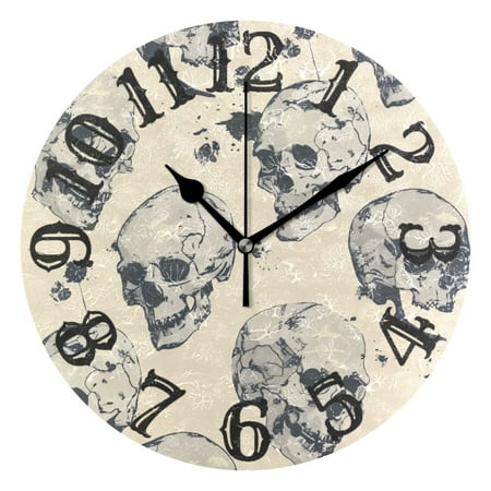 Skulls Skeleton Wall Clock 10 inch Non-Ticking Easy to Read Decorative Clocks for Home Bedroom Living Room