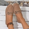 thumbnail image 5 of Womens Loafers Slip On Comfort Flat Shoes with Gold Chain, Faux Faux Leather Moccasin Style Casual Loafers for Women in Brown,Size 6, 5 of 9