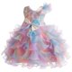 thumbnail image 3 of Vestido de manga corta con cuello redondo para niña, elegante y moderno, con degradado colorido y lazo irregular, falda de poliéster., 3 of 7