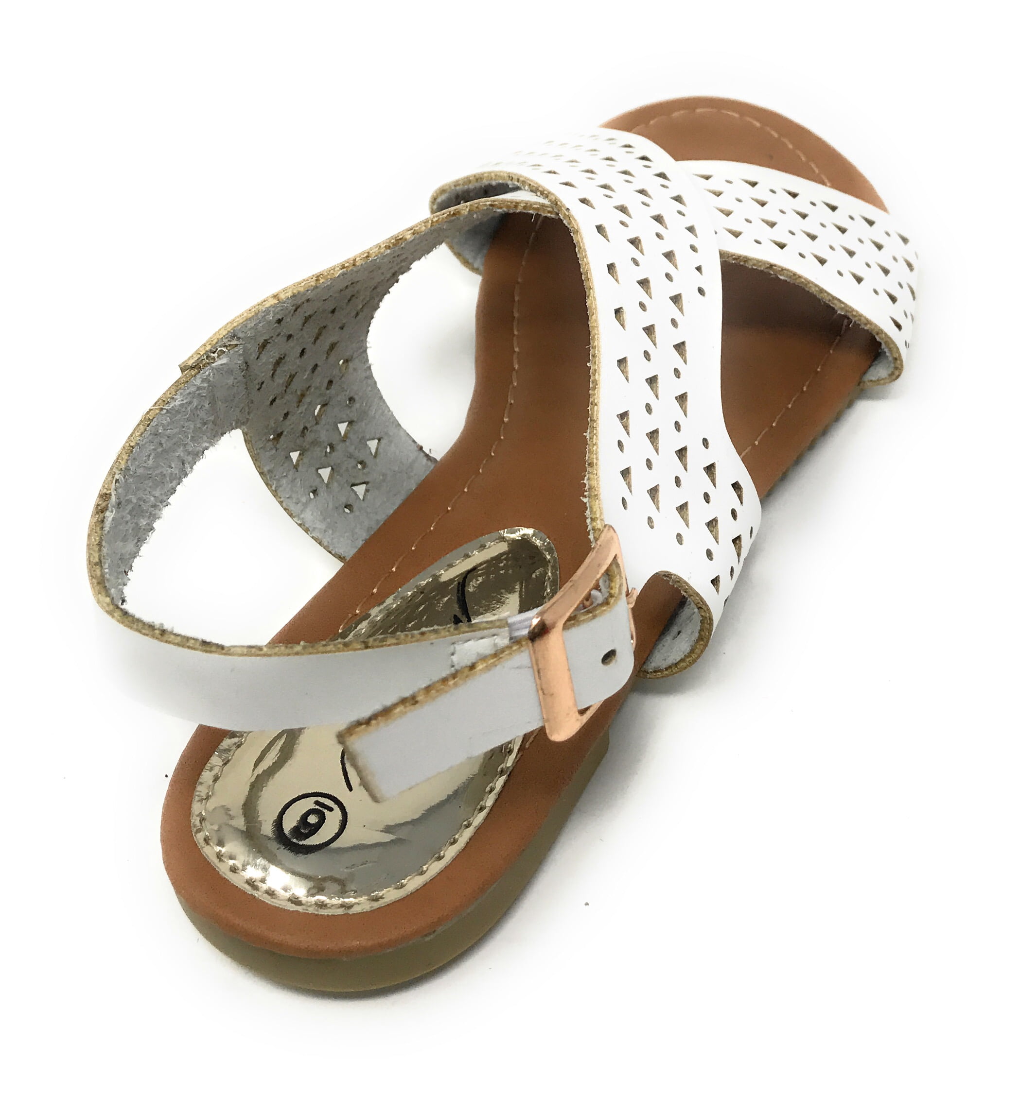 Victoria K Women's Perforated CrissCross Straps With Side Buckle Sandals