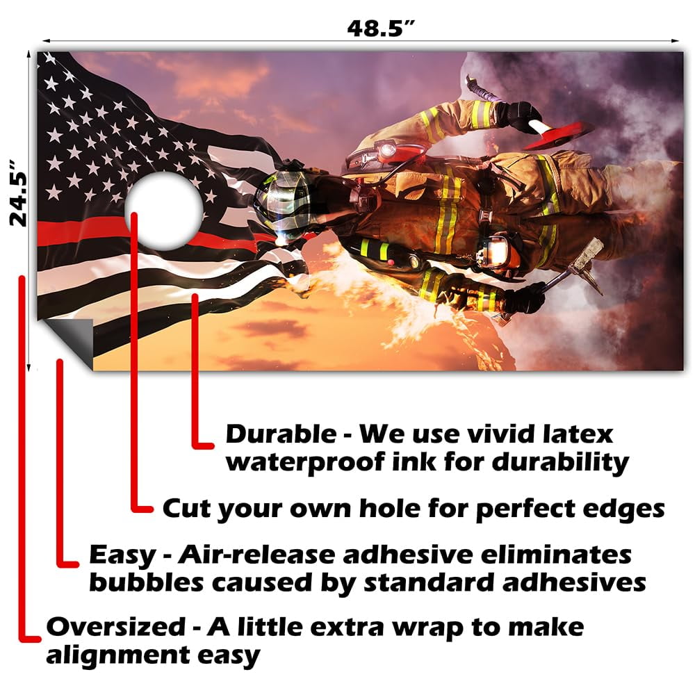 Cornhole Board Wraps and Decals for Boards Set of 2 Skins Professional Vinyl Covers Sticker - Firefighter Red Line American Flag Fire Department Decal for Boards Covers Sticker Cornhole Vinyl Wraps