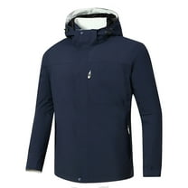 ZCFZJW Mens Lightweight Hooded Waterproof Rain Jacket Breathable Long Sleeve Full Zip up Raincoat Shell for Outdoor Mountain Hiking Blue L