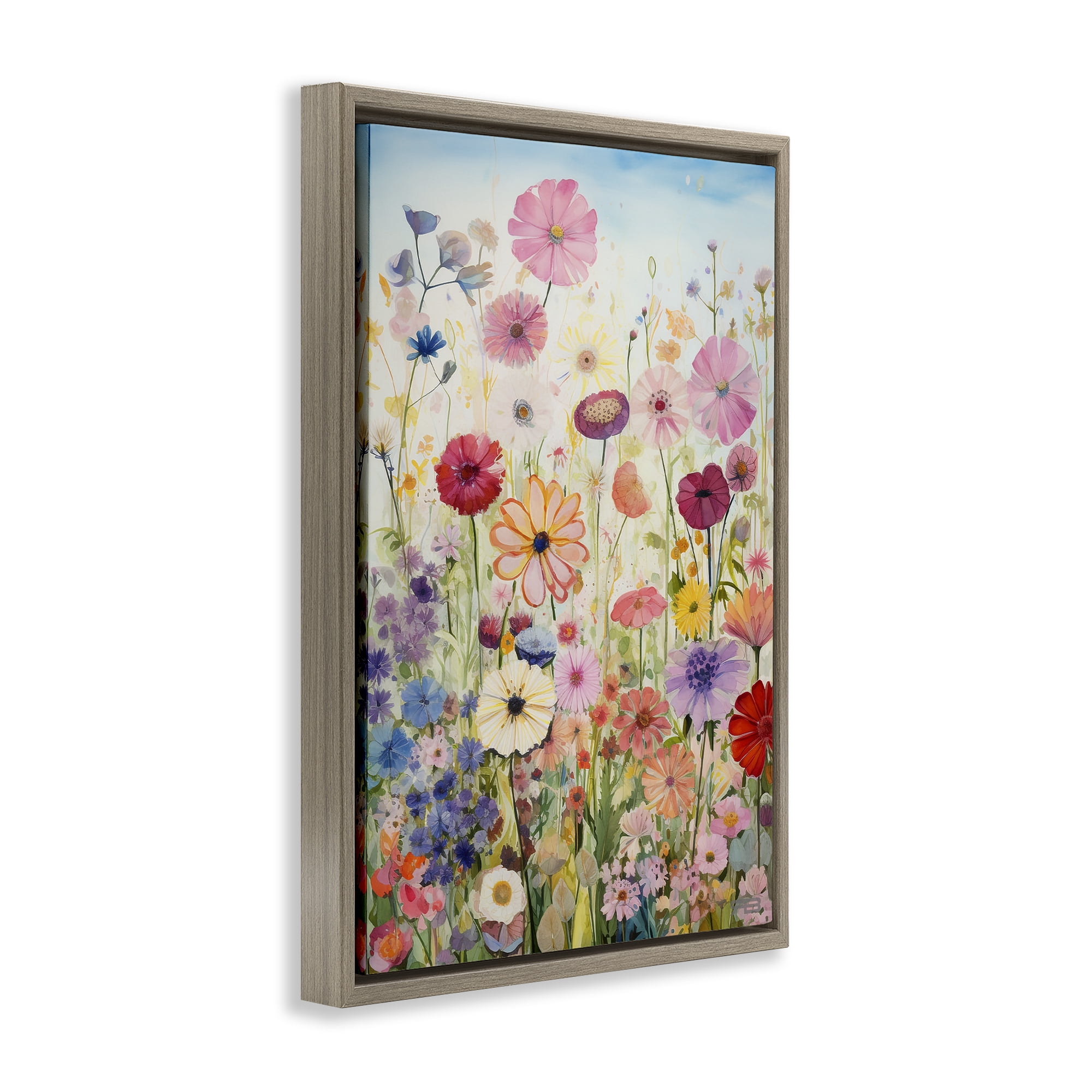 Stupell Industries Full Floral Garden Botanical & Floral Painting Brown Floater Framed Art Print Wall Art, 17 x 25
