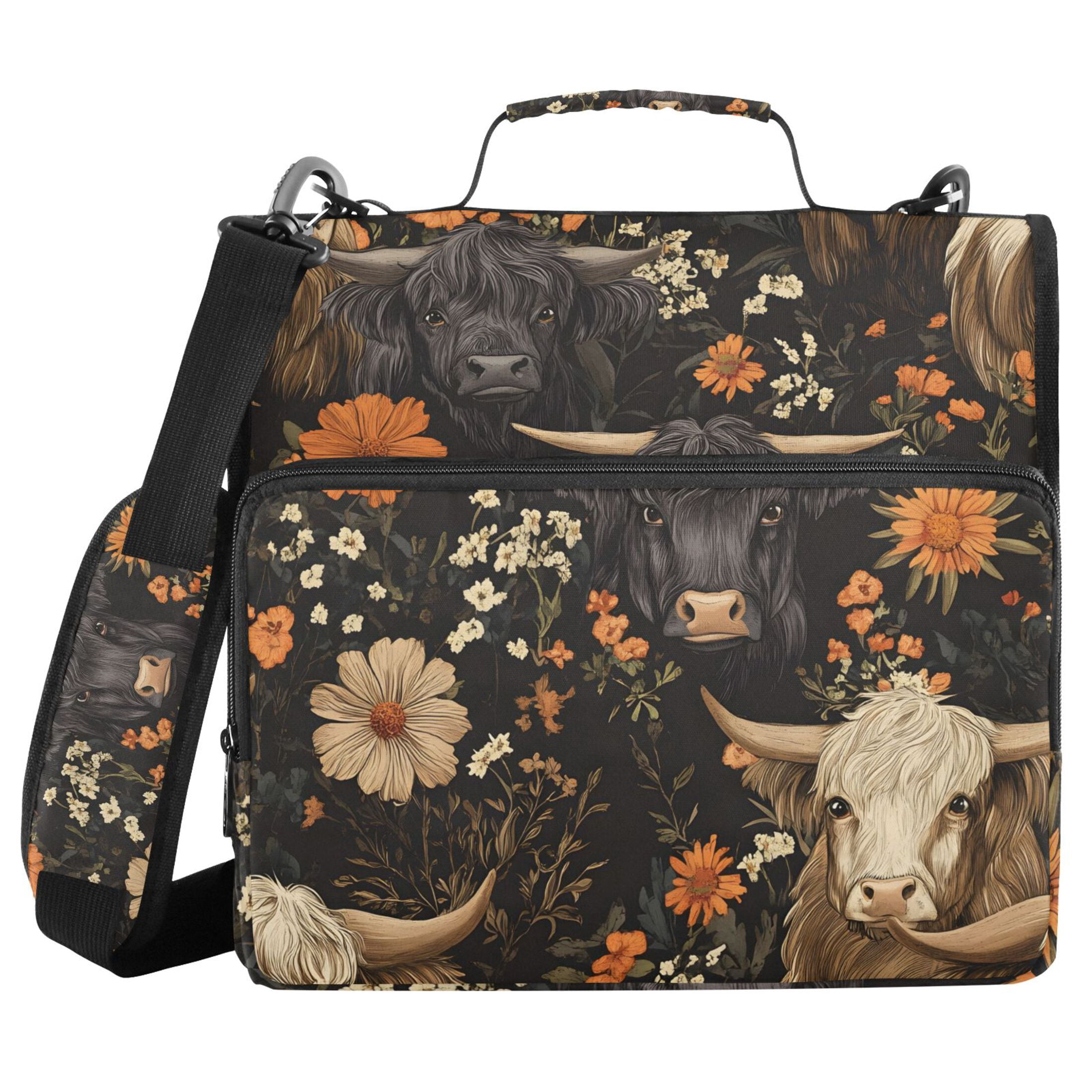 ALAZA Zipper Binder Highland Cows Flower 3 Ring Trapper Keeper File Folder Organizer Bag