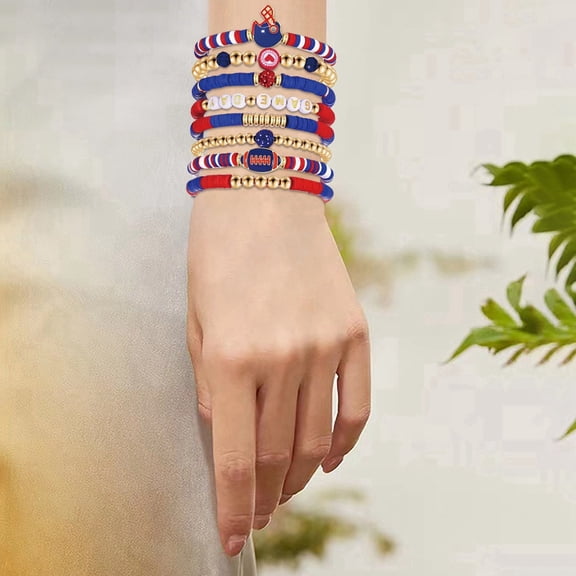 Football Bracelet Stackable Heart Letter Friendship Stretch Bracelet Set for Women Girls Trendy Layered Jewelry
