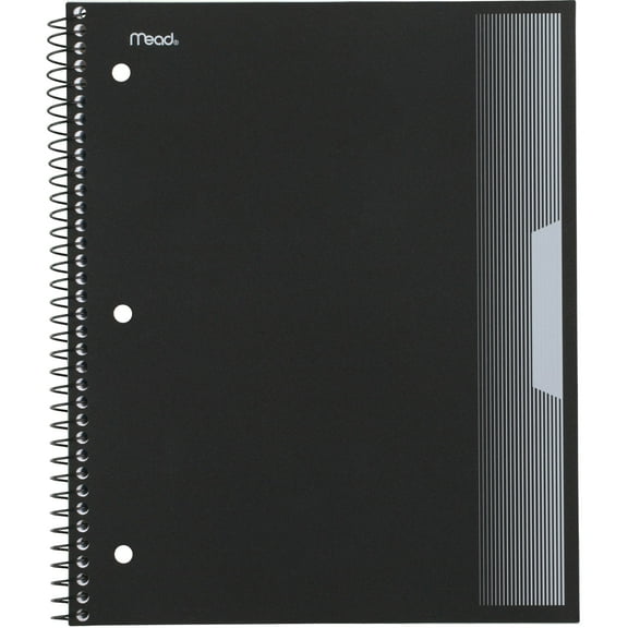 Mead 1 Subject Wide Ruled Notebook, 8" x 10.5", Black, Poly, Spiral, 100 Sheets