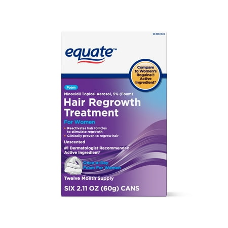 Equate Women's Minoxidil Foam for Hair Regrowth, 12-Month