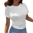 thumbnail image 4 of Ticikt Women's Ruched Crop T-Shirt, Casual Solid Color Short Sleeve Crew Neck Top,White,XL, 4 of 6