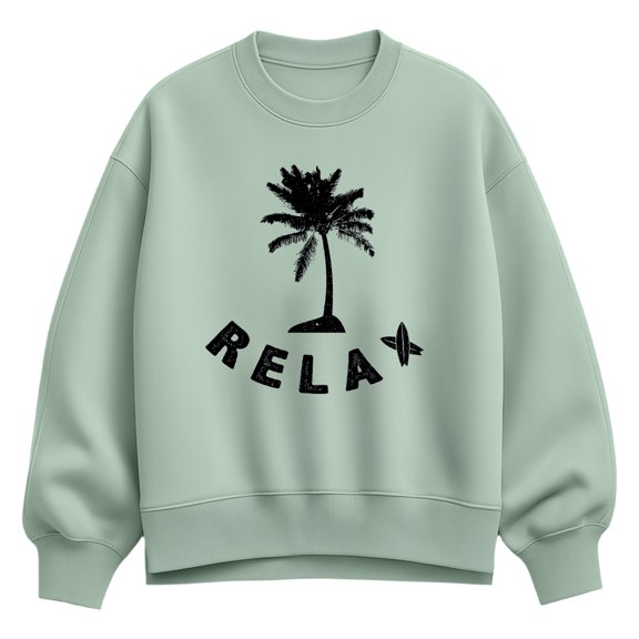 Instant Message - Relax Palm Tree - Women's Oversized Fleece Crew Sweatshirt
