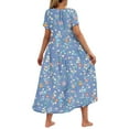 thumbnail image 6 of Drses Women's Casual Dresses Women's Flower Printing Casual Short Sleeve Crewneck Dress Casual Flowy Tiered Maxi Beach Dress Short Sleeve Dress for Women Summer, 6 of 6