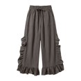 thumbnail image 7 of MexChoioe Womens Drawstring Elastic Waist Wide Leg Pants Ruffle Trim Casual Trousers Loose Beach Pants with Pockets, 7 of 7