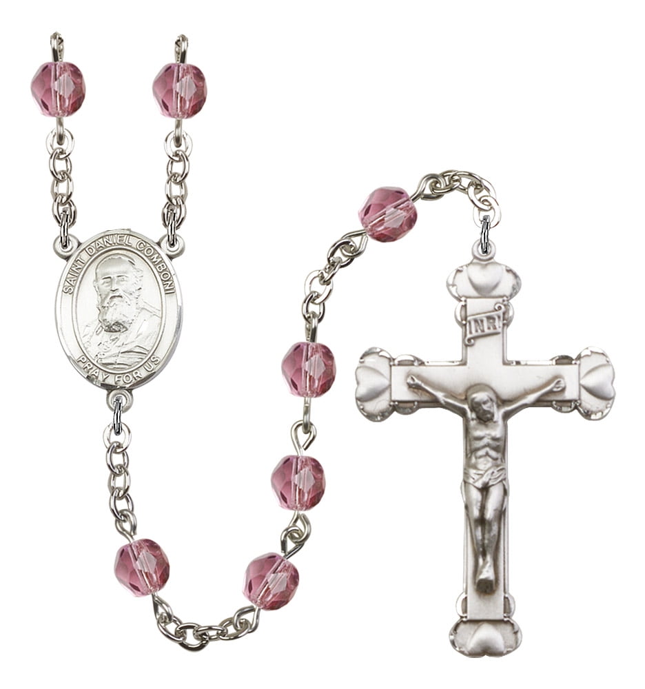 St Daniel Comboni Religious Round Medal Silver Tone Pendant with Rhinestones St Daniel Comboni Religious Round Medal Silver Tone Pendant with Rhinestones