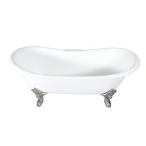 Aqua Eden VCT7DS7231NL8 72" Cast Iron Oval Double Slipper Clawfoot Tub (7" Faucet Drillings), White/Brushed Nickel
