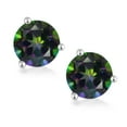 thumbnail image 2 of Gem Stone King 18K White Gold Green Mystic Topaz 3-Prong Stud Earrings for Women Men (1.10 Cttw, Gemstone November Birthstone, Round 5MM), 2 of 5