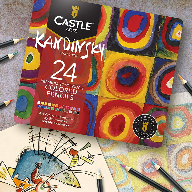 Castle Art Supplies Kandinsky Themed 24 Colored Pencil Set in Tin Box 