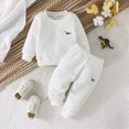 thumbnail image 2 of KPOPLK 6 9 12 18 Months 2T 3T Toddler Baby Boy Clothes Outfits Fall Winter Pullover Long Sleeve Solid T-Shirt Pants 2 Piece Set White Size 2-3 Years, 2 of 6