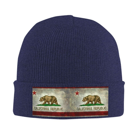 California Republic Flag Winter Beanie Hats for Men Women Warm Cozy Knitted Cuffed Skull Cap Navy Blue