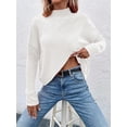 thumbnail image 6 of Women's Solid Color Stand Collar Long Sleeve Asymmetric Hem Casual Pullover Sweater, Autumn/Winter, 6 of 6