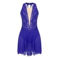 thumbnail image 3 of Haitryli Women Sleeveless Figure Ice Skating Dress Sparkly Rhinestone Dance Leotard Royal Blue L, 3 of 7
