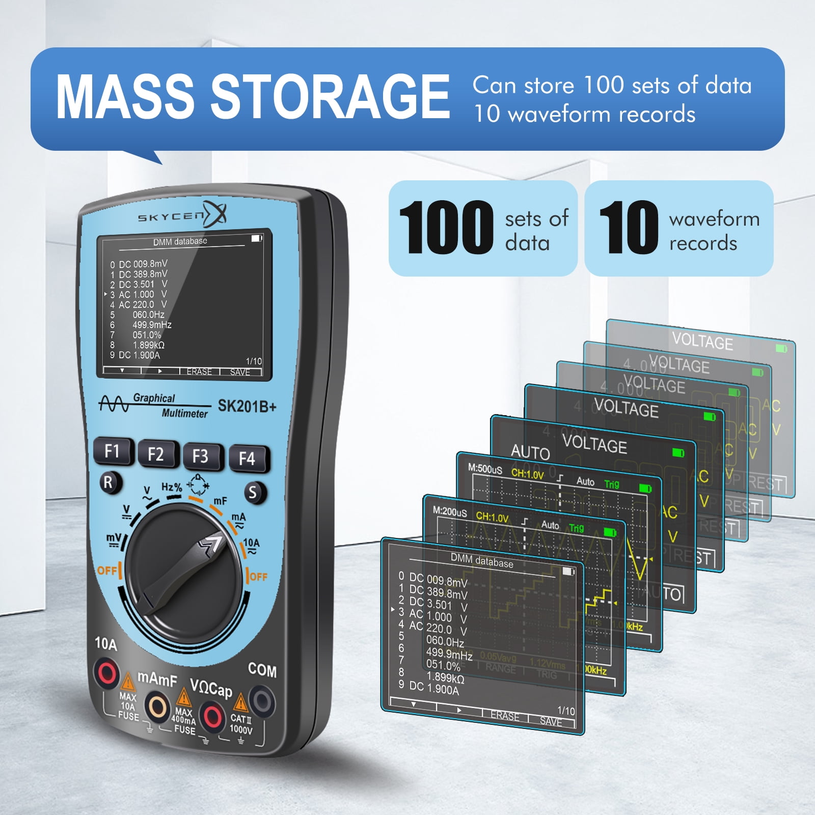 SK201B+ Digital Oscilloscope Multimeter 2 in 1 SKYCENX with 2.4 Inches Color Screen 1MHz Bandwidth 2.5Msps Sampling Rate