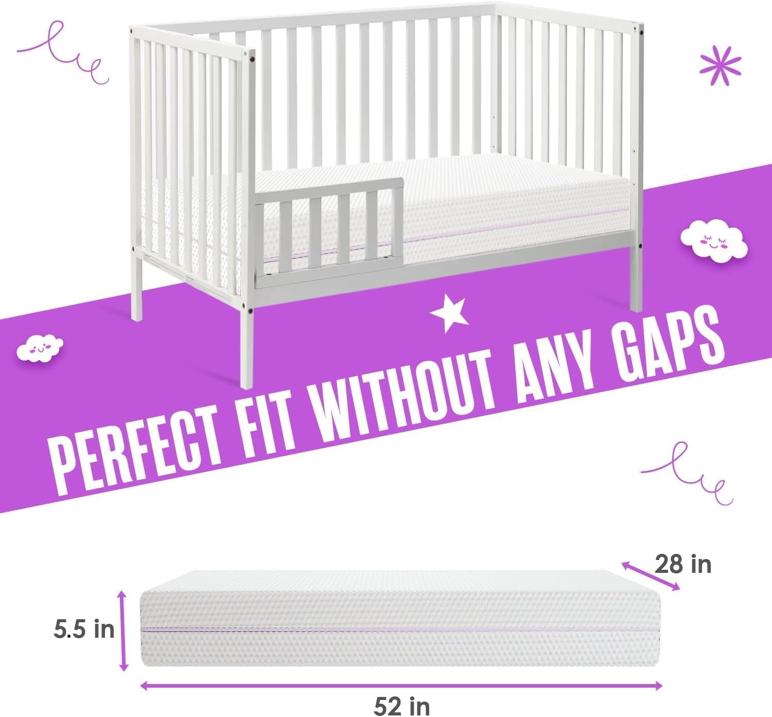 6” Crib & Toddler Bed Mattress – Made in USA – CertiPUR & OEKO-TEX Certified – Breathable Waterproof Washable Removable Soft Cover – Dual Sided Firm for Babies and Plush for Toddlers Pink